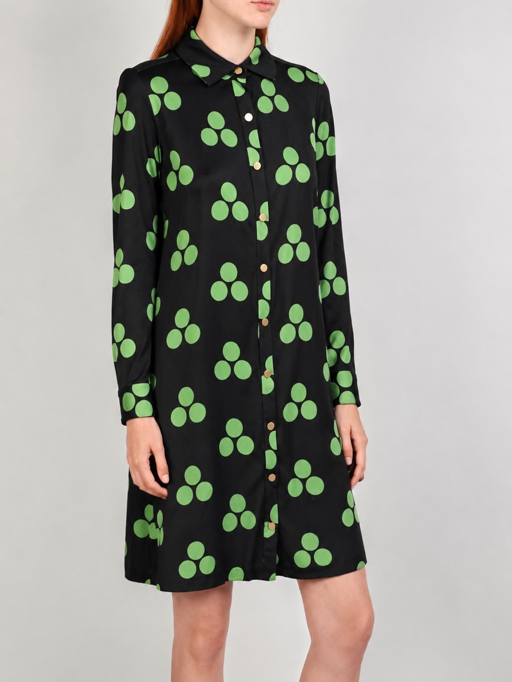 Diane von Furstenberg Vintage Silk Shirt Dress Black Green Dot Size 8